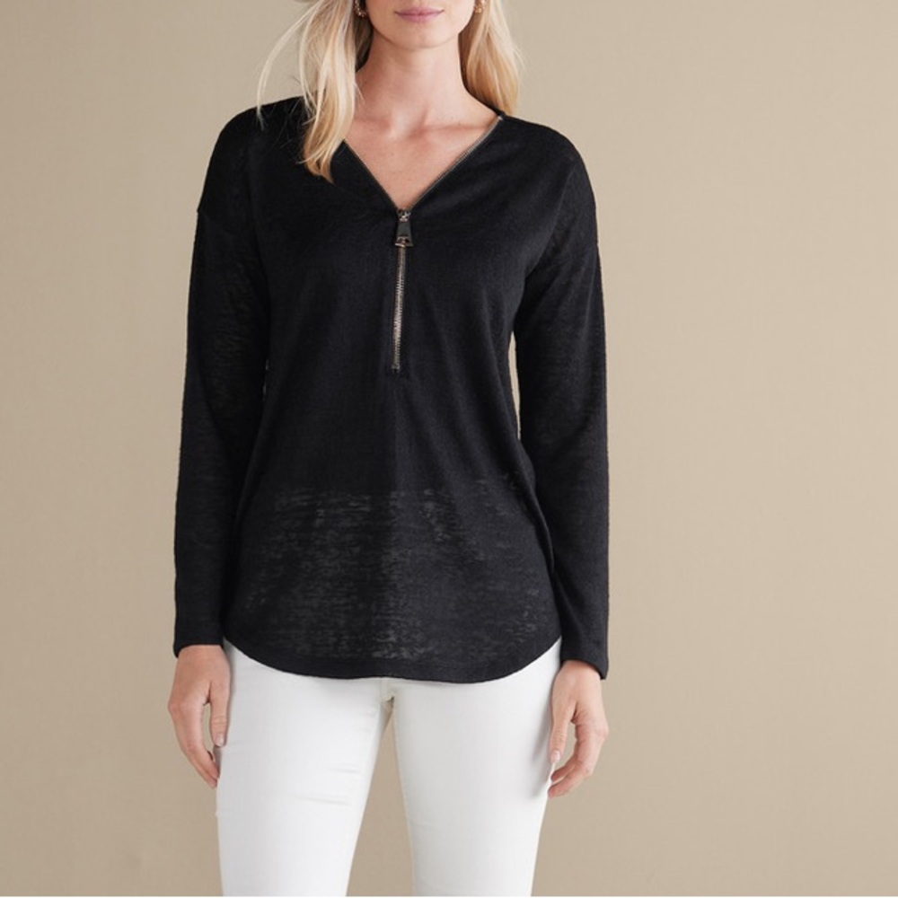NWOT Soft Surroundings Valentina Black Zip Sweater M